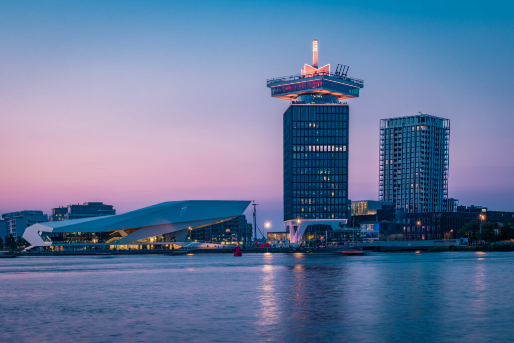 Amsterdam-north-skyline-at-sunset