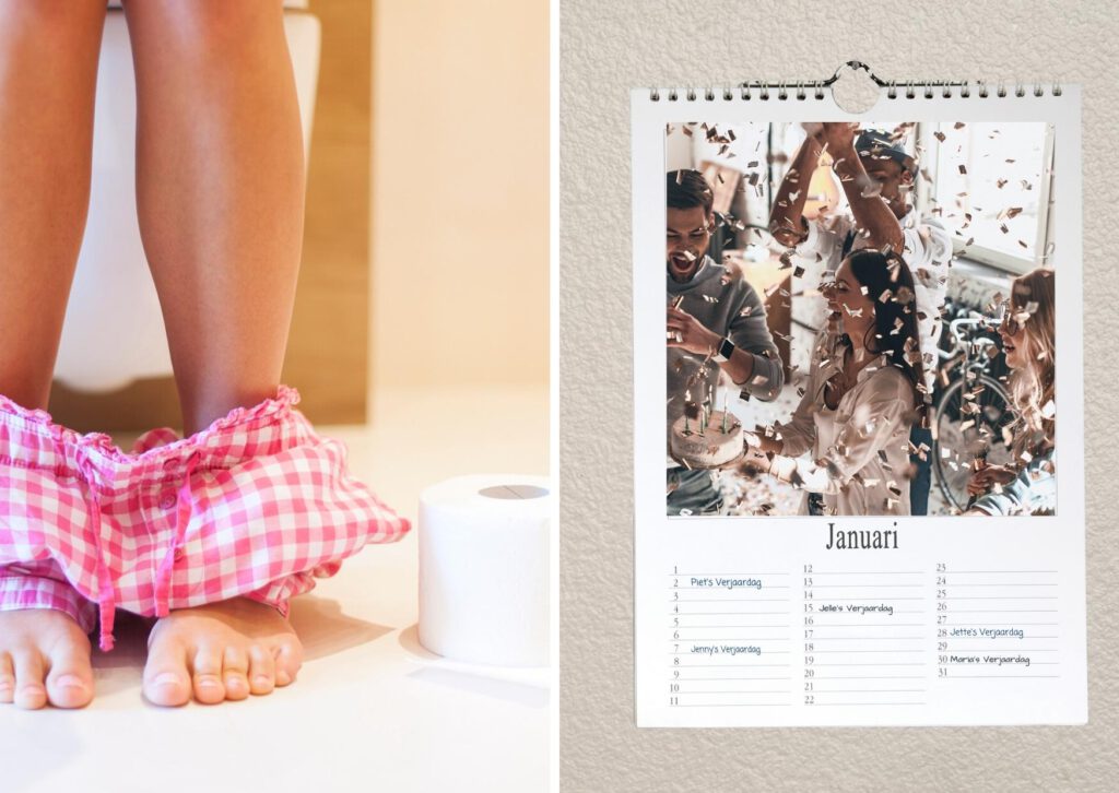 photo-of-person-on-toilet-and- toilet-calendar-hanging-on-wall